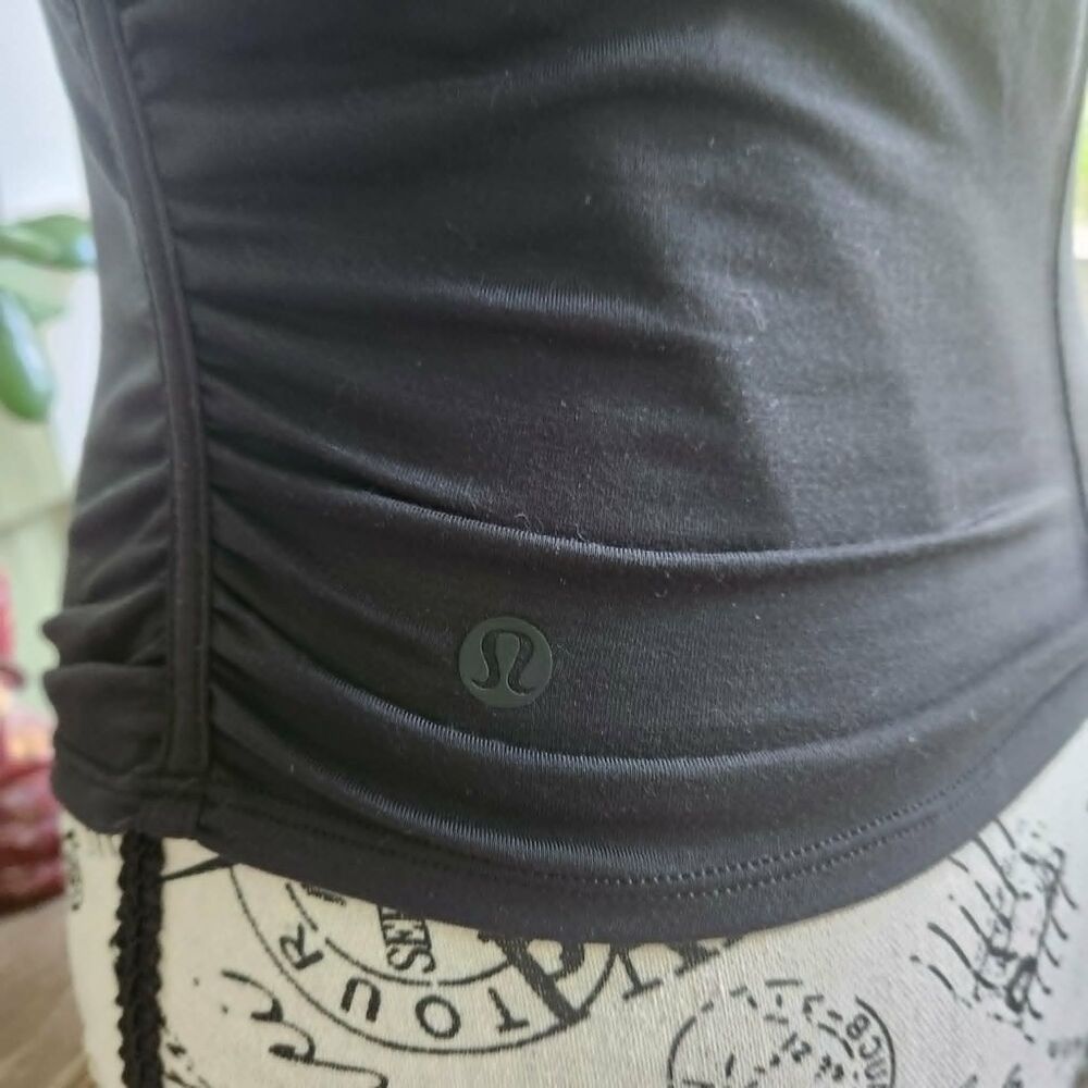 Lululemon Black Top, Medium, High Neck, Sleeveless, Ruched sides, can be crop - Picture 3 of 5